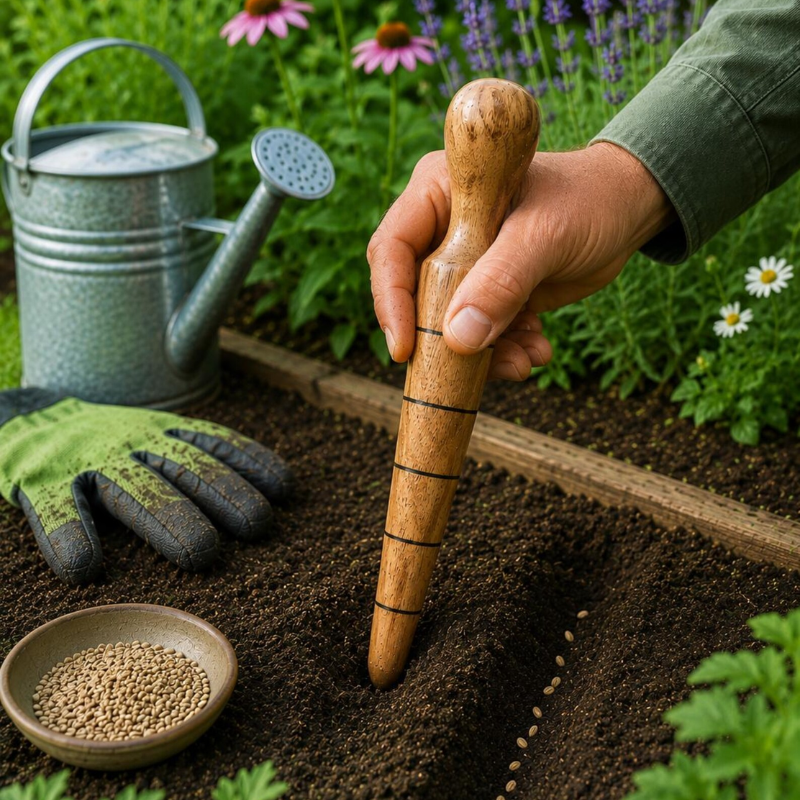 Handmade Wooden Garden Dibber – Seed Planting Tool by Foxglove Home
