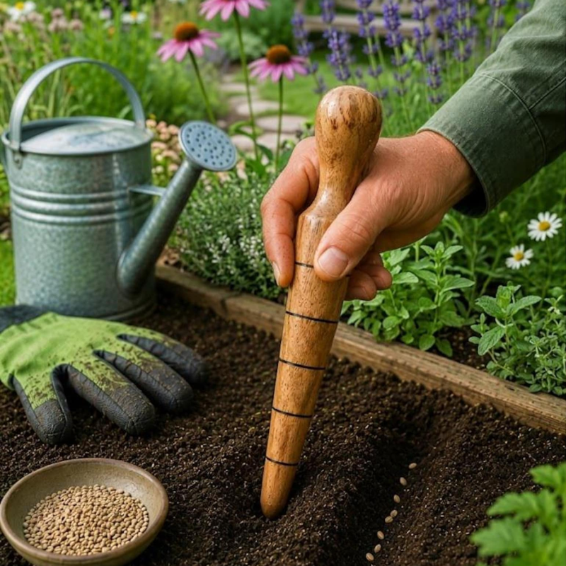 Handmade Wooden Garden Dibber – Seed Planting Tool by Foxglove Home