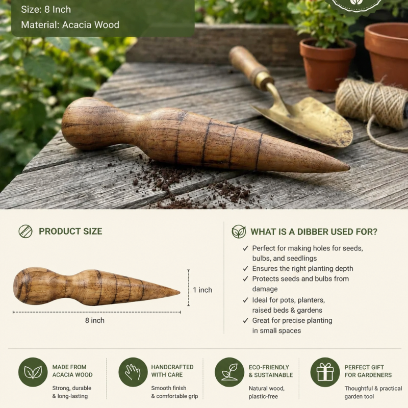Handmade Wooden Garden Dibber – Seed Planting Tool by Foxglove Home